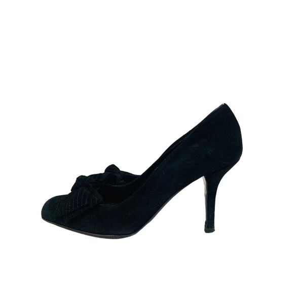 VALENTINO GARAVANI Black Suede Accent Bow Square Toe Heels Pumps Size EU 39 US 9 - Picture 4 of 8